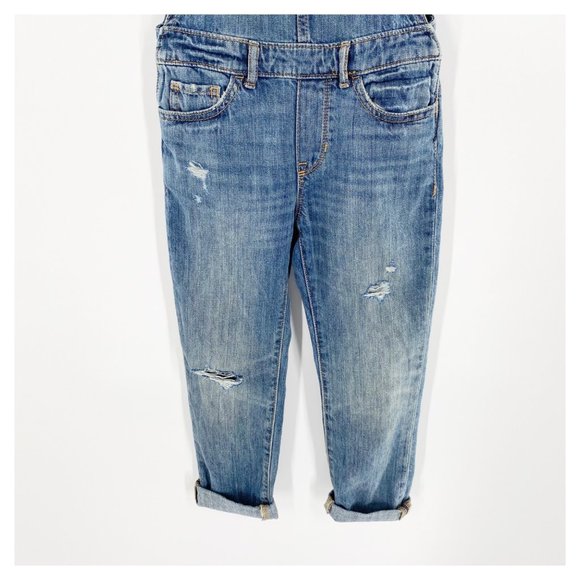 GAP Denim Overalls Girls Size S Distressed Roll Cuff Hem Bib Patch Pocket - Picture 5 of 9